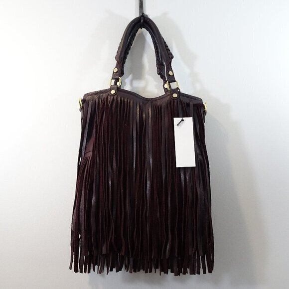 B-Low the Belt Handbags - B-LOW THE BELT Twiggy Purple Oxblood Leather Fringe Shoulder Bag Crossbody NEW